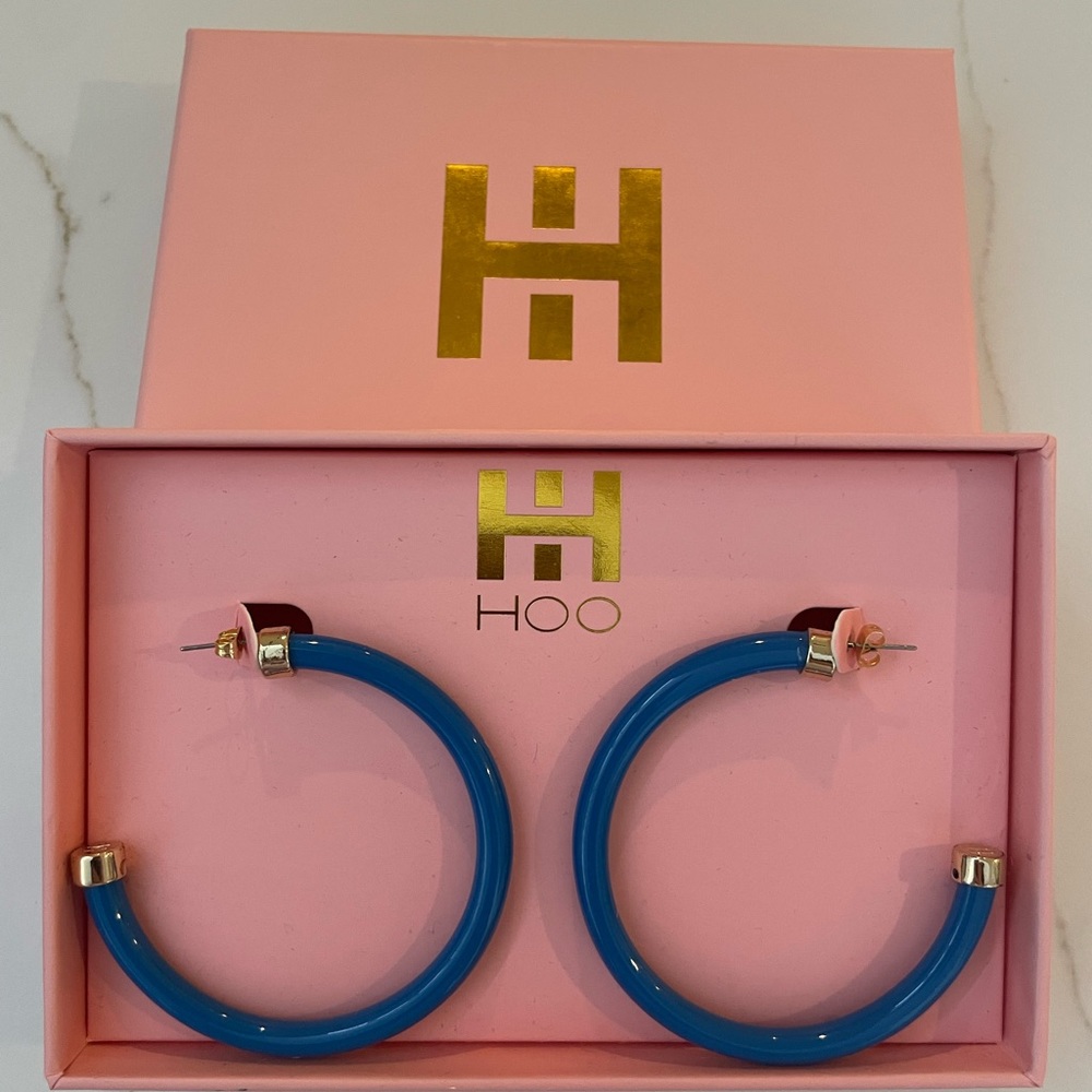 Blue Hoop Earrings New in Box